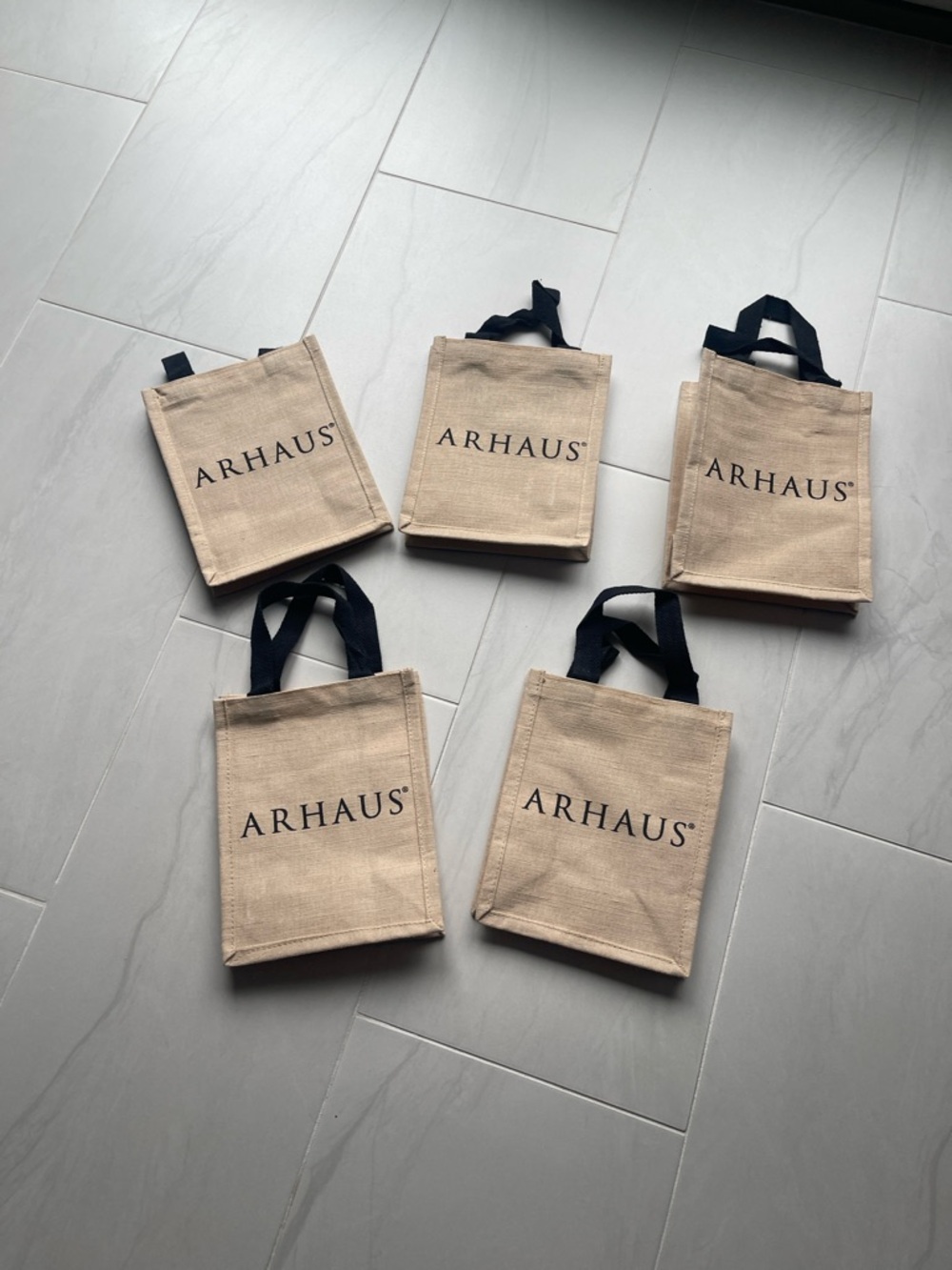 Arhaus Canvas Jute Tote Bags - Beige with Black Handles (Set of 5)